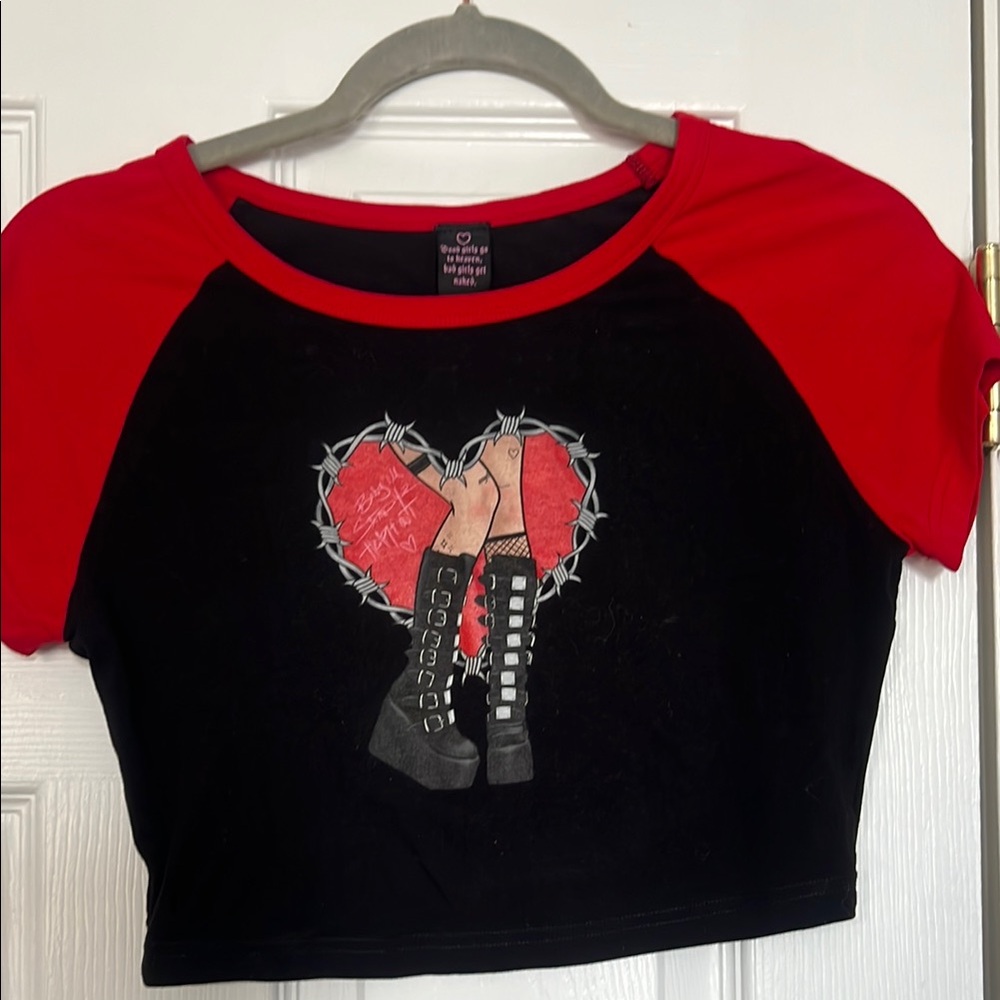 Red and Black Graphic Crop Top